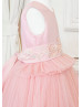 Mauve Satin Tulle Empire Waist Ruffle Flower Girl Dress